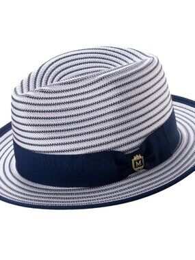 Montique Mens Fedora Hat H-90 Navy Striped NWT